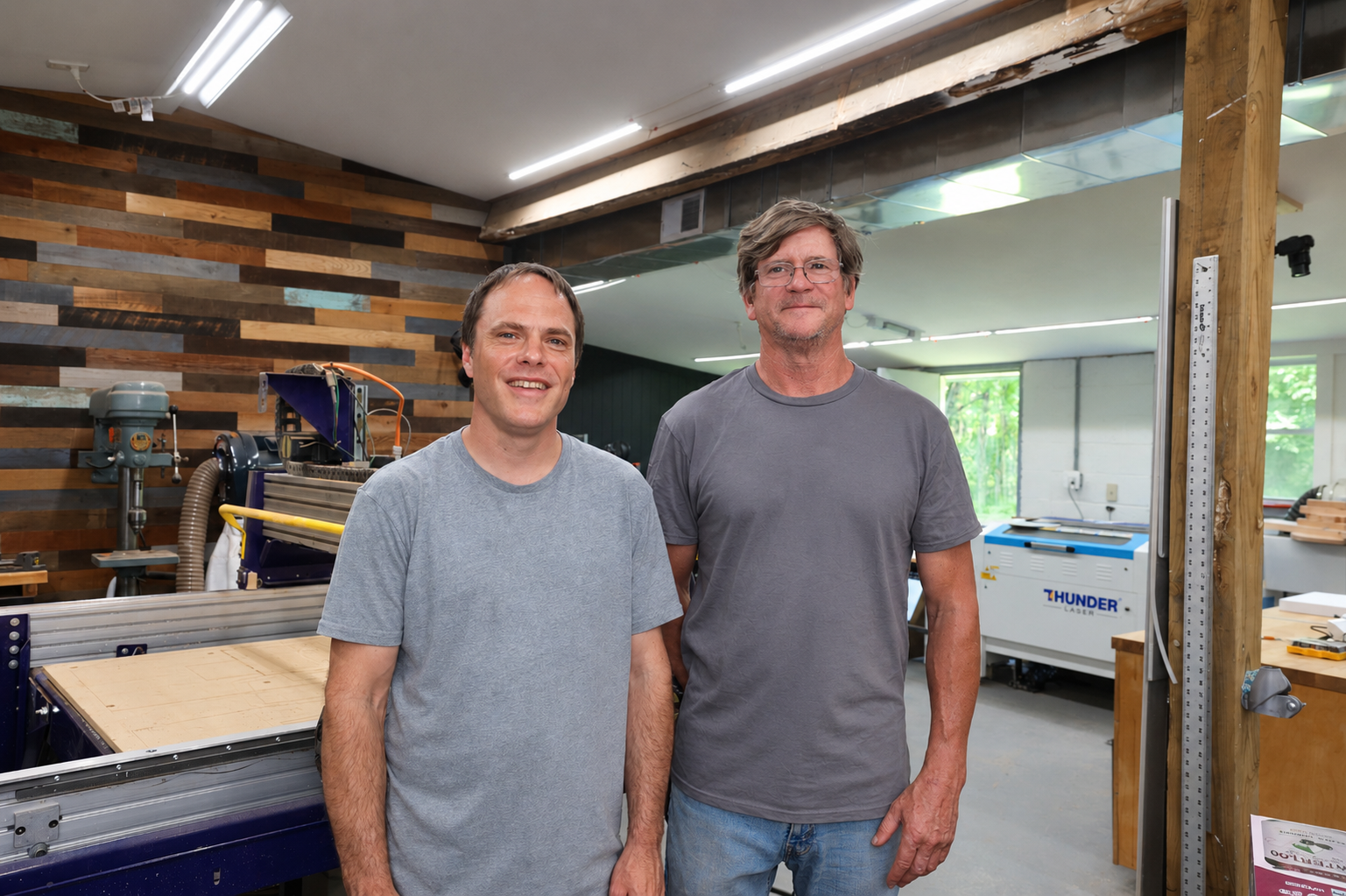 John and Tom, owners of Frenchtown Signs, working in their custom signage workshop in Frenchtown, NJ